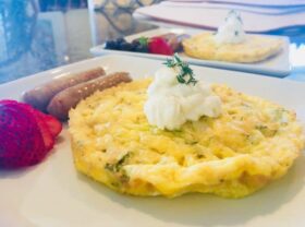 Frittata with a Topping of Whipped Ricotta, Sausage and Strawberry
