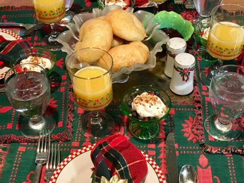 breakfast table setting at Christmastime
